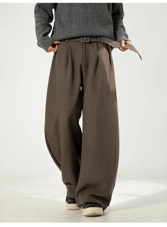 Belted 3D Pleat Wide Trousers